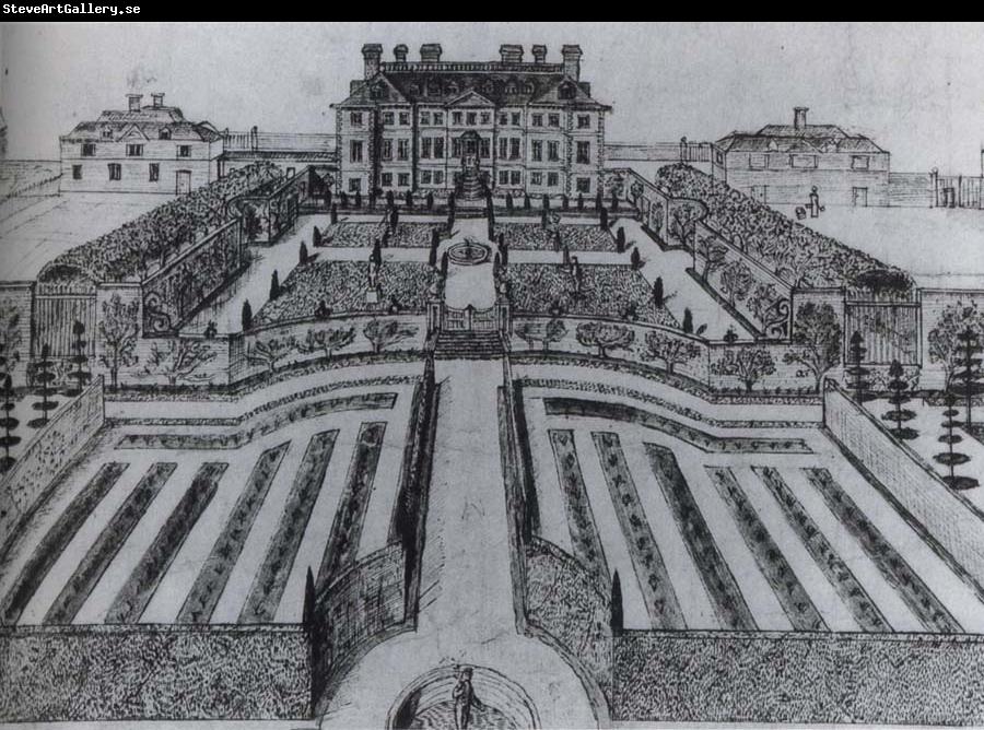 unknow artist The House and garden at Stowe,as they were before Lord Cobham-s alterations of the 1720s